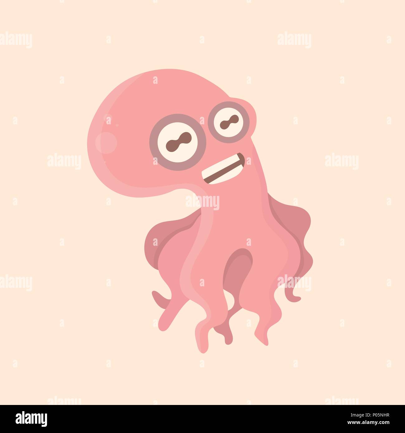 Cute octopus cartoon on pastel background. Stock Vector