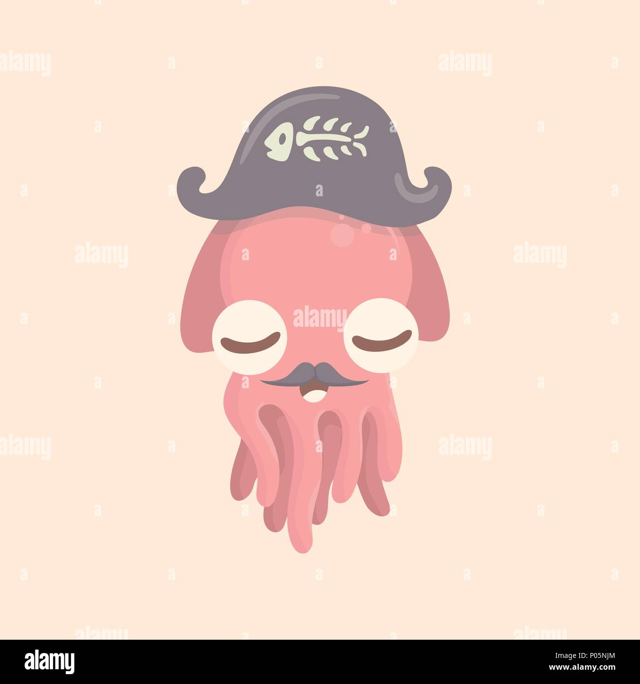 Cute octopus cartoon on pastel background. Stock Vector
