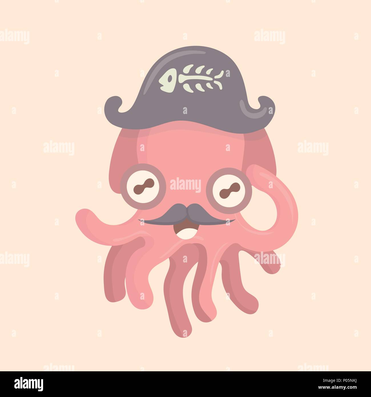 Cute octopus cartoon on pastel background. Stock Vector