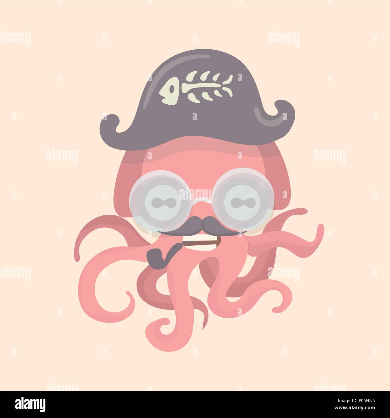 Cute octopus cartoon on pastel background. Stock Vector