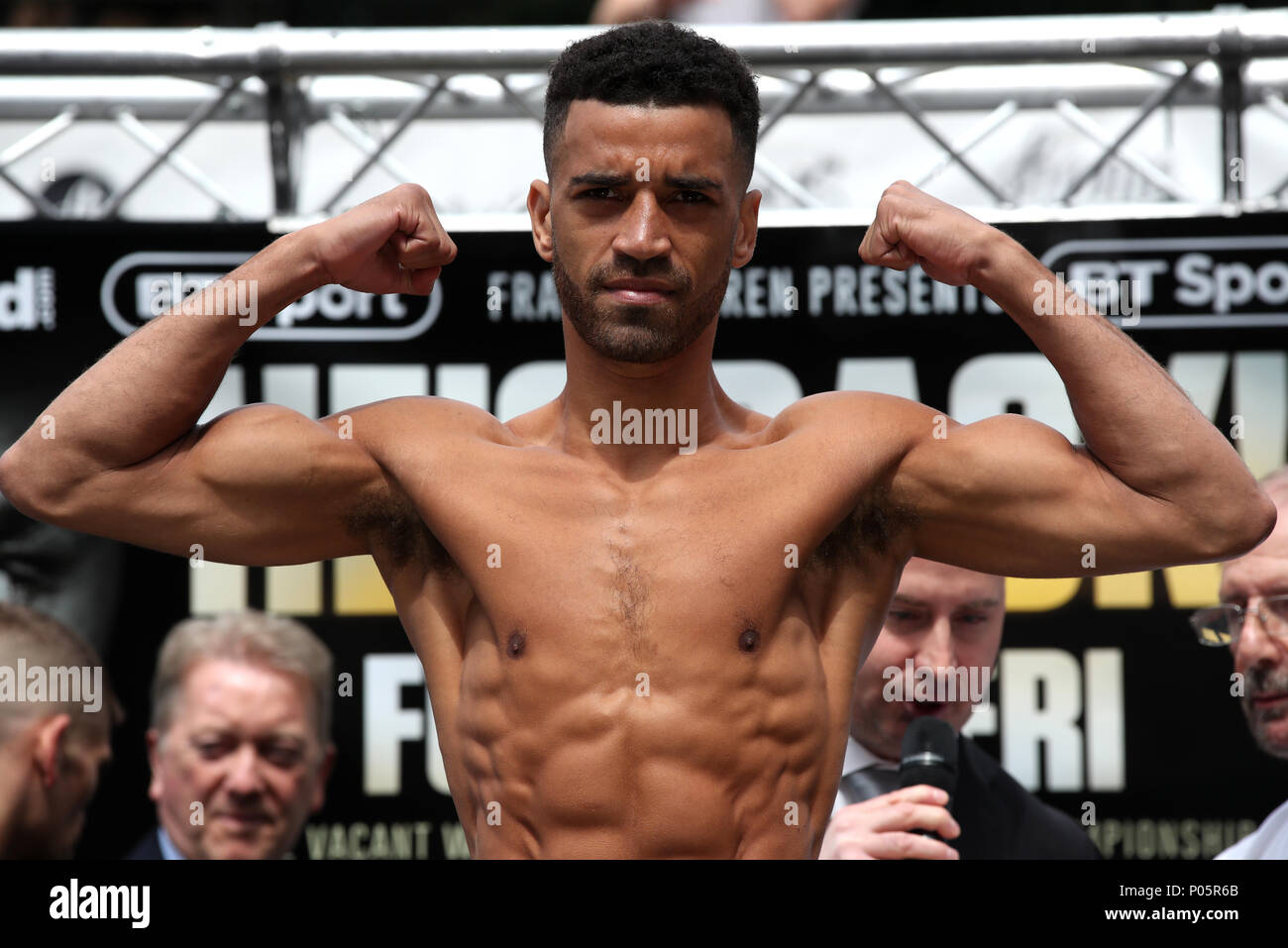 Sam Maxwell during the weigh-in at The Great Northern, Manchester Stock Photo