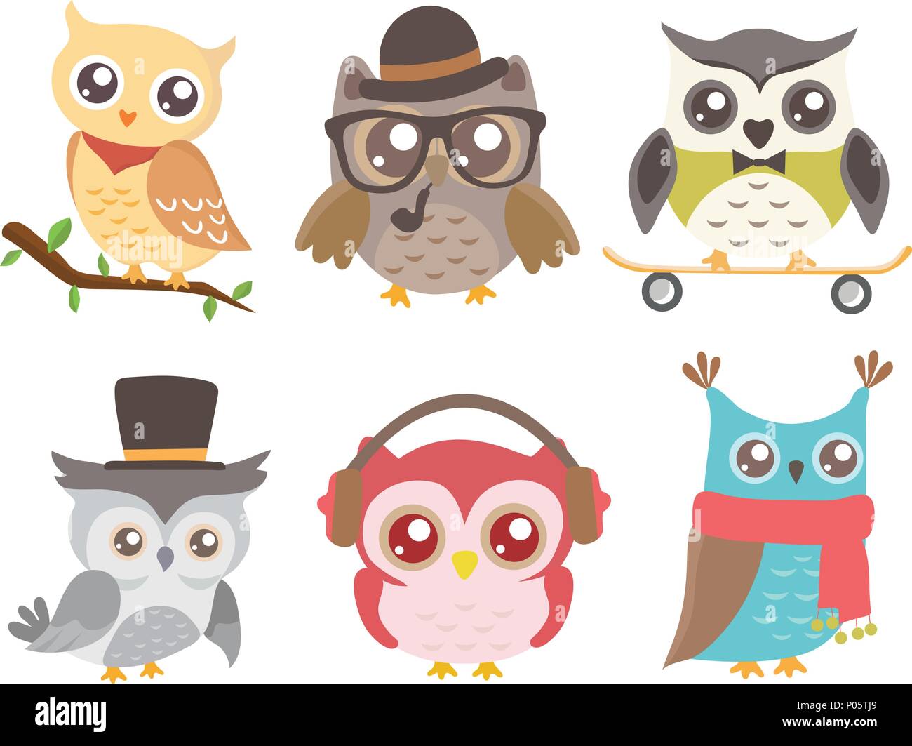 Set of cute owls isolated on white background Stock Vector Image & Art ...