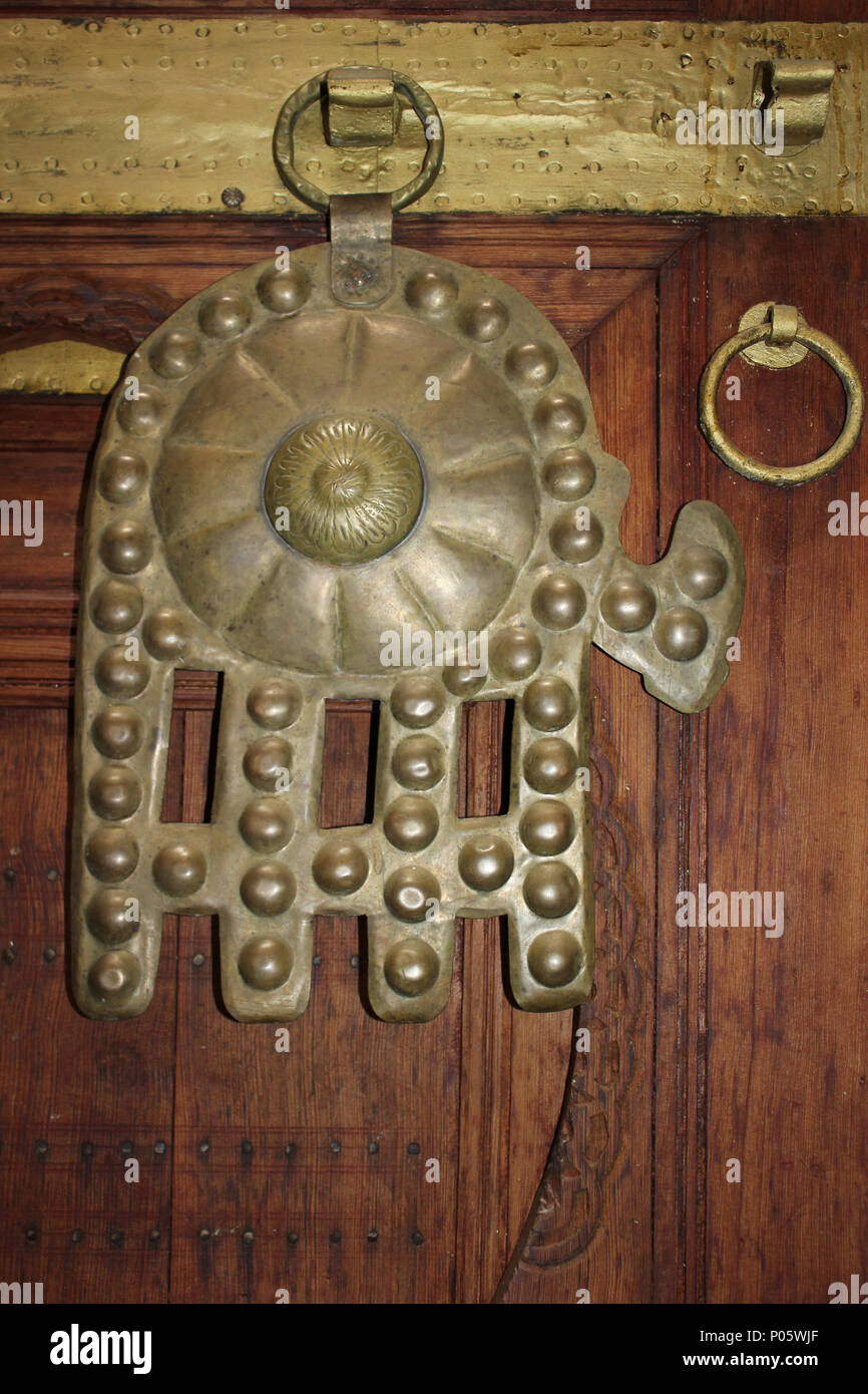 Hand of Fatima Brass Door Knocker, Morocco Stock Photo