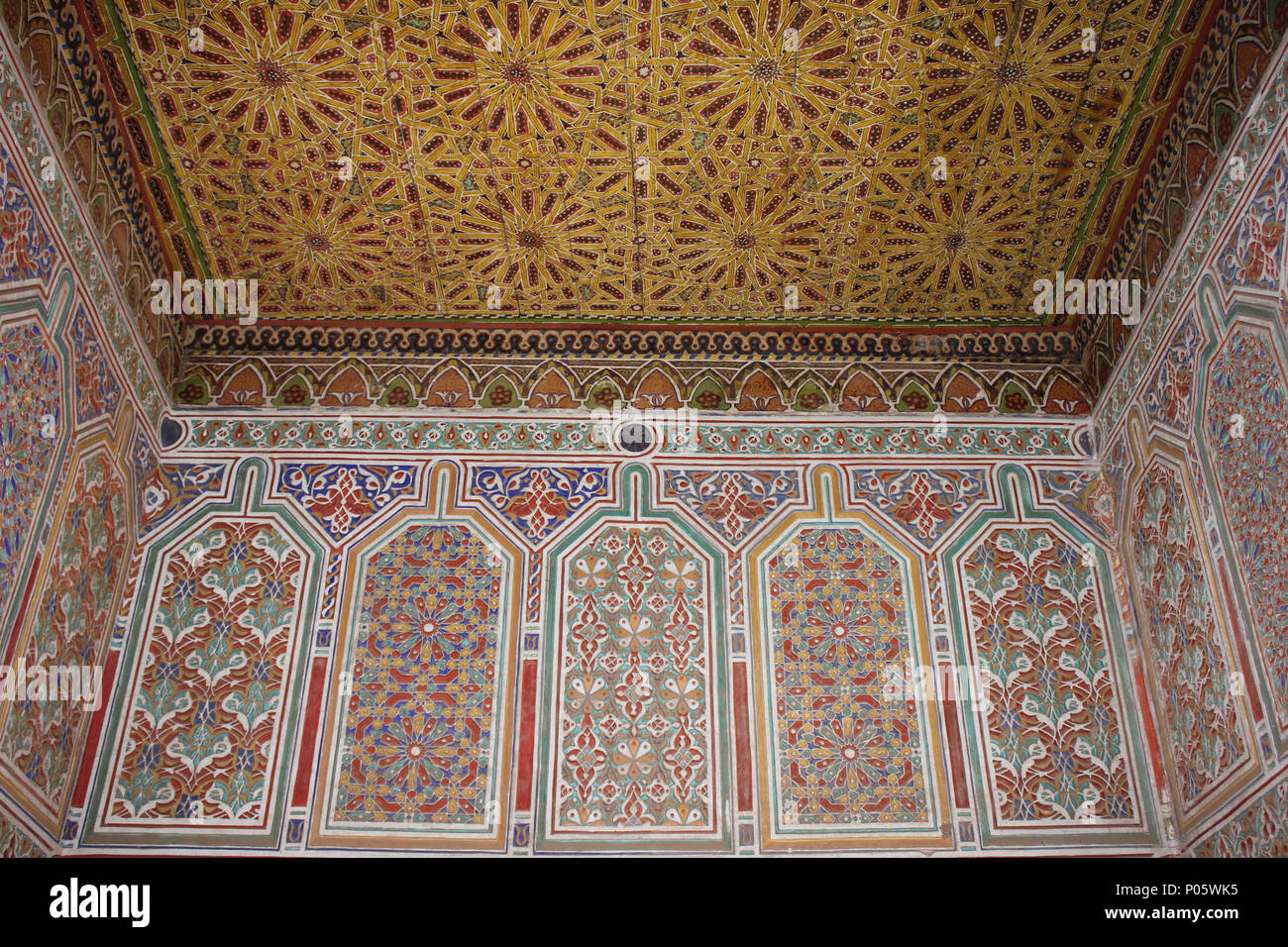 Painted Walls and Ceiling in Taourirt Kasbah Ouarzazate, Morocco Stock Photo