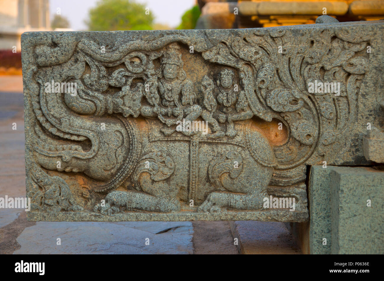 Carved water outlet at the Mahadeva Temple, was built circa 1112 CE by Mahadeva, Itagi, Karnataka Stock Photo