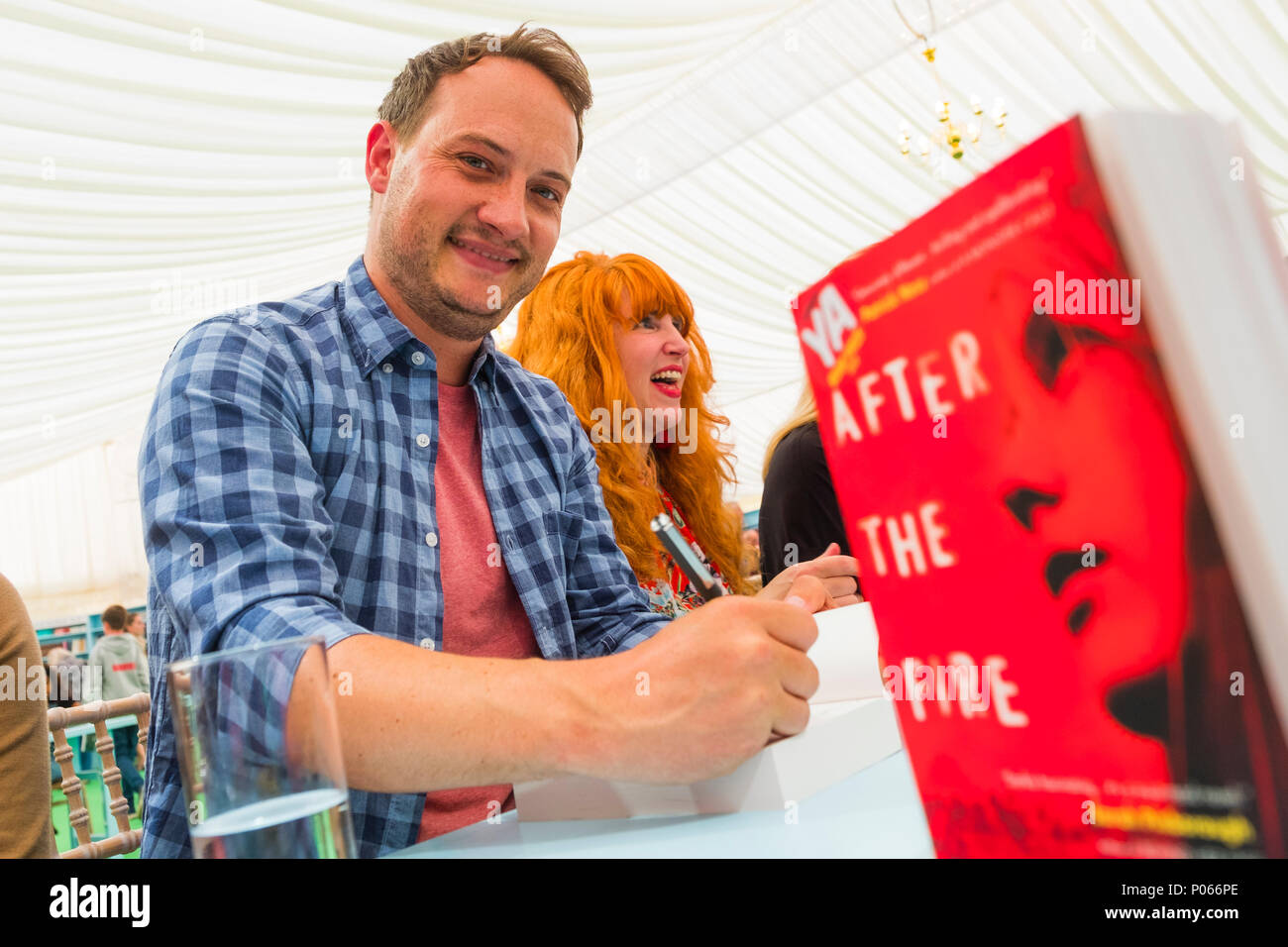 Will Hill, writer of books for YA - young adults, winner of ther 2018 The Bookseller award for the best YA novel of the year, for his book 'After the Fire'  At the Hay Festival  of Literature and the Arts, May 2018 Stock Photo