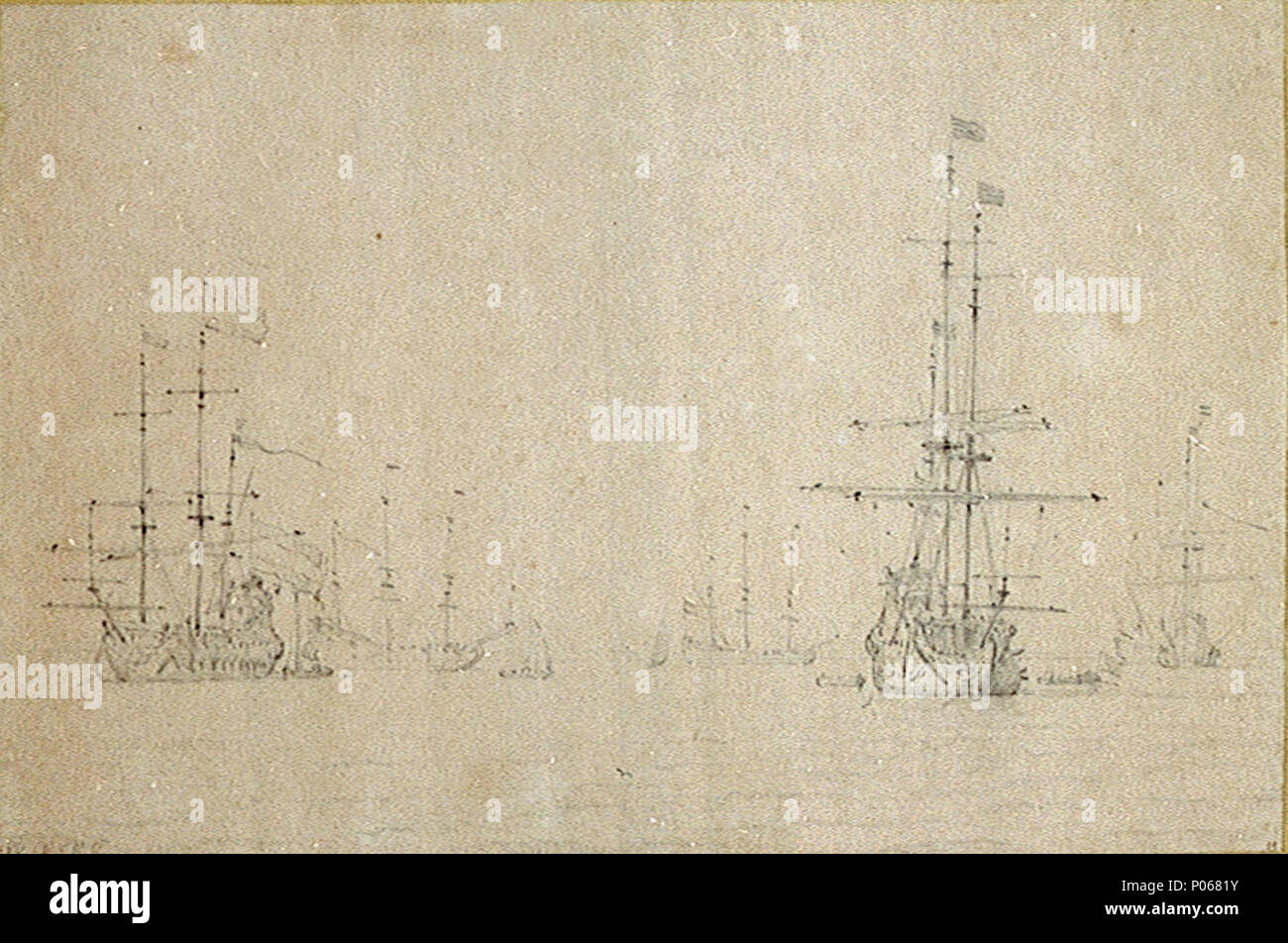 . English A Dutch fleet at anchor To the right, a private ship at