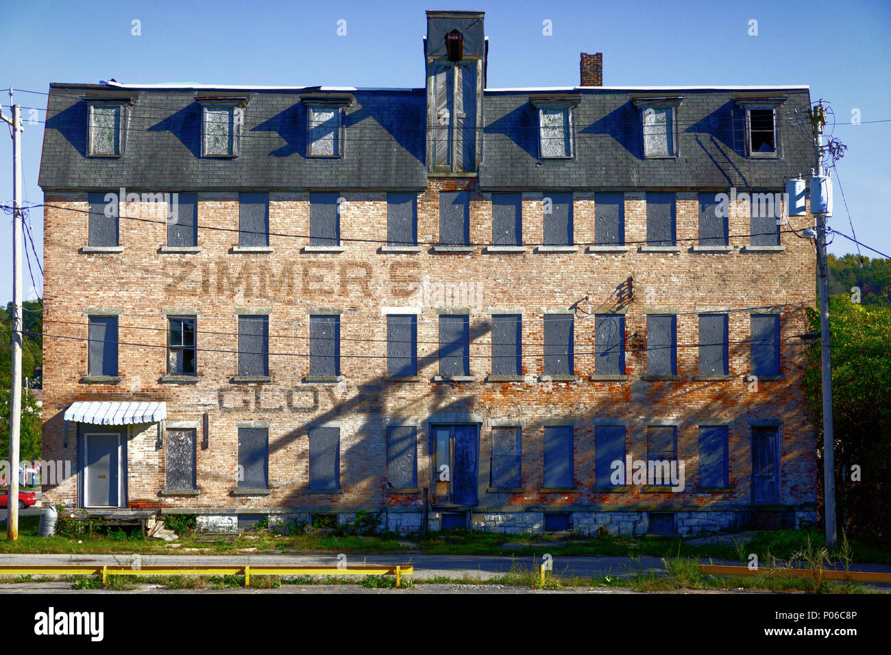 GLOVERSVILLE, NY/USA - OCTOBER 3, 2017: Zimmer's is one of many defunct glove makers in Gloversville, Fulton County, New York. Stock Photo