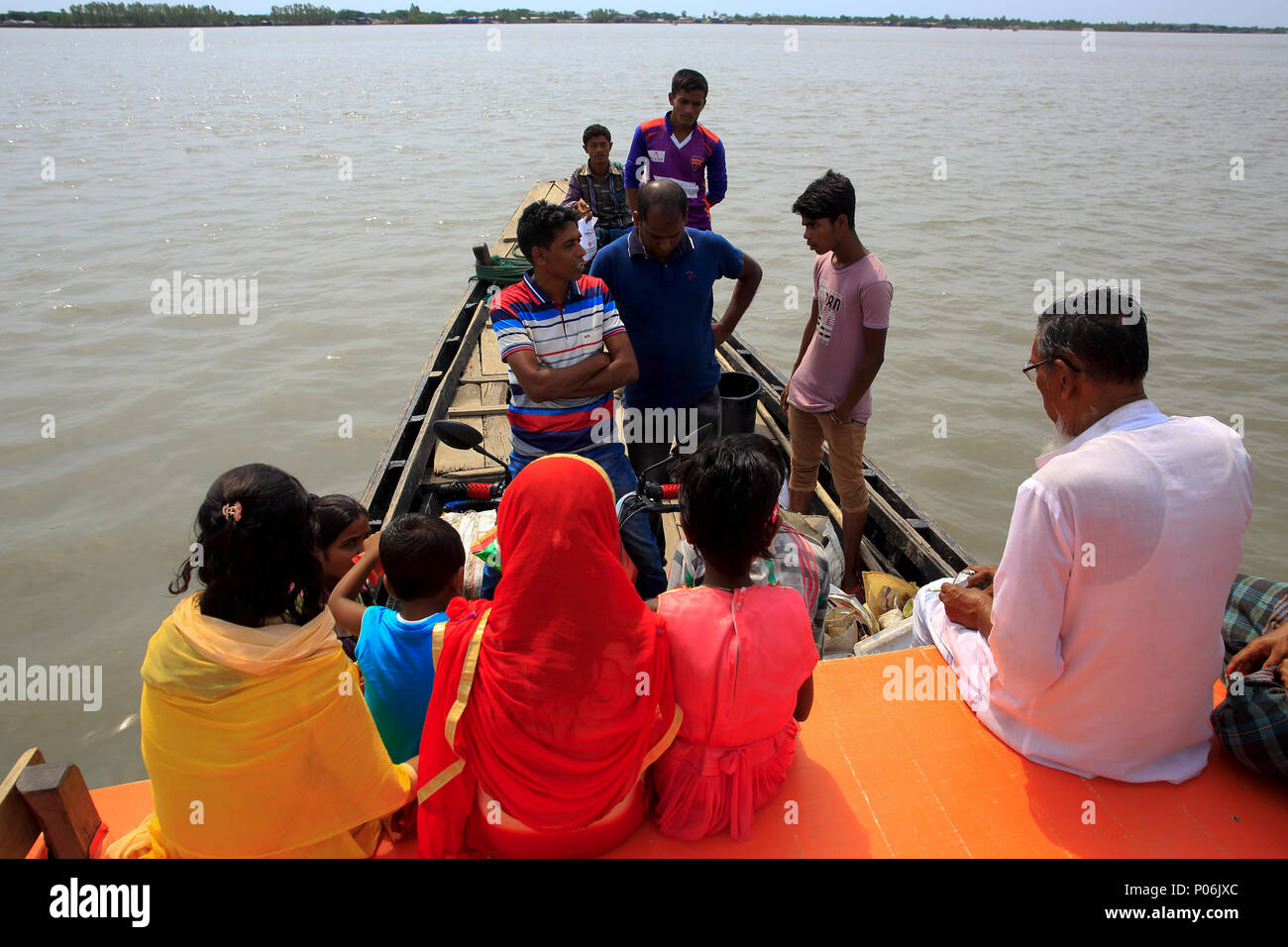 A ferry boat on the kholpetua River on the way to Gabura from Burigoalini. Satkhira, Bangladesh. Stock Photo