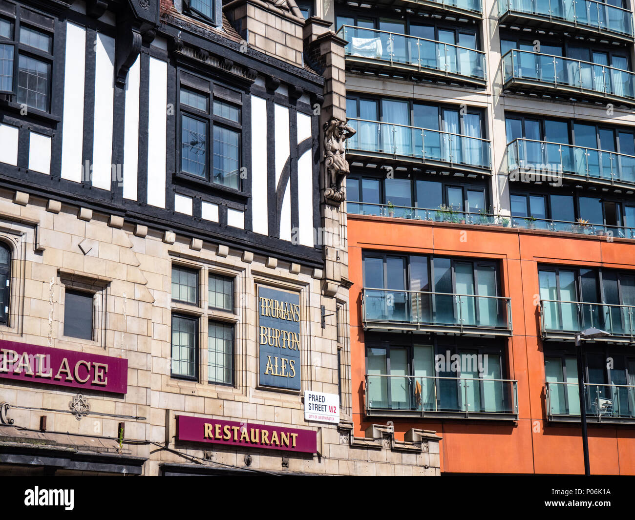 Old and Modern Buildings Praed Street, Paddington, Marylebone, London, England, UK, GB. Stock Photo