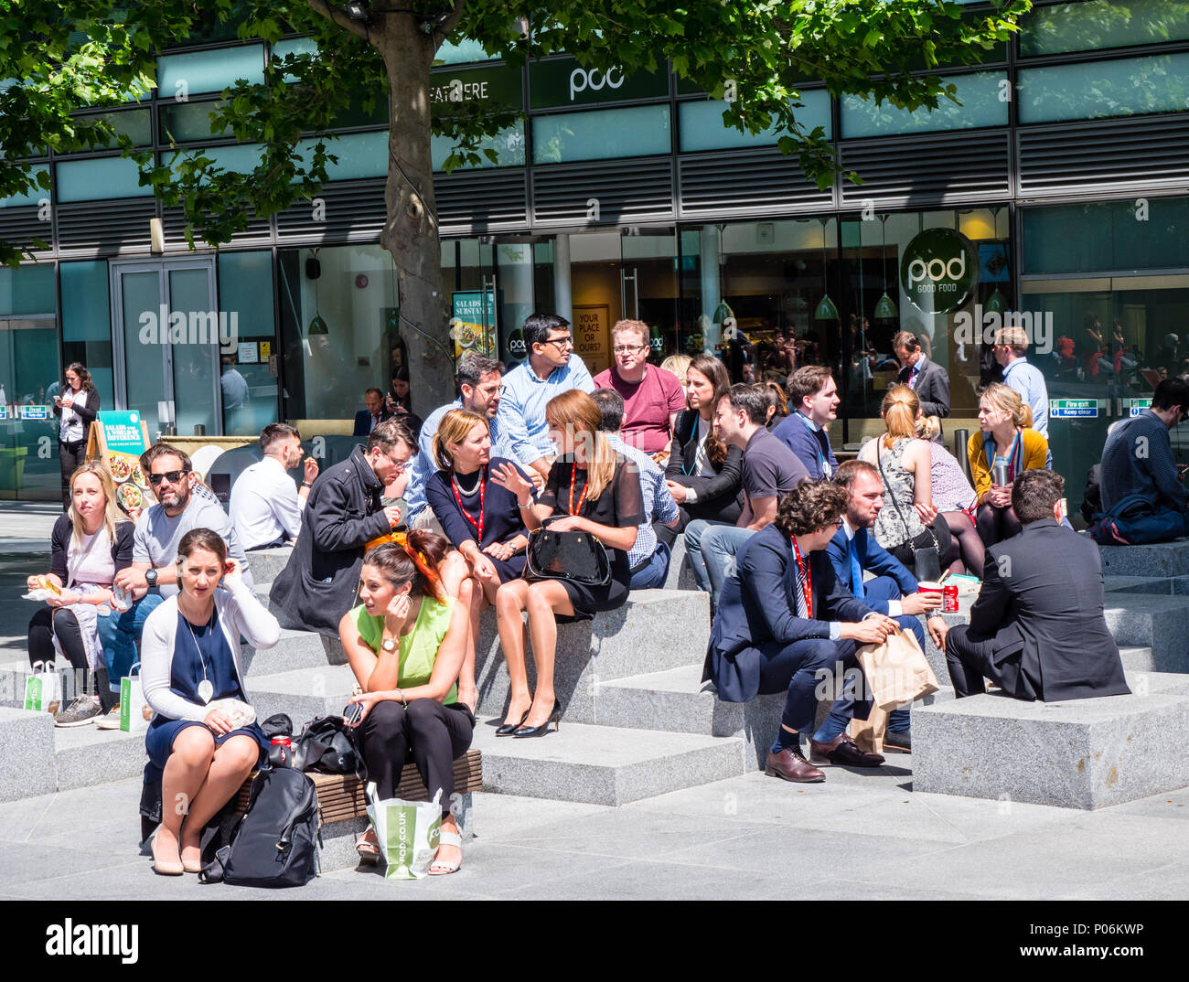 Summer Day People on Lunch, Regents Place, New Development, Camden, London, England, UK, GB. Stock Photo