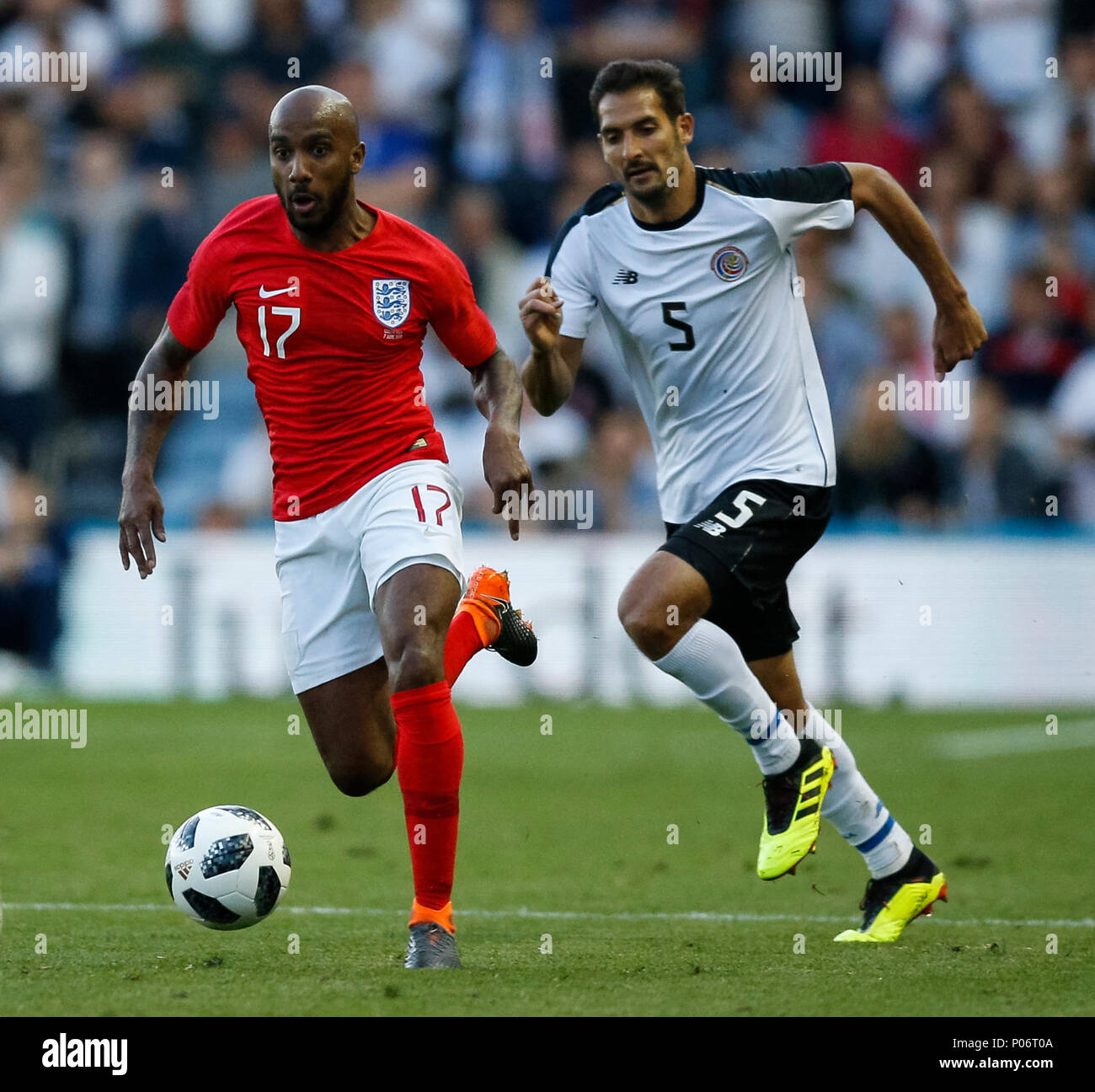 Leeds, UK. 7th Jun, 2018. Fabian Delph of England and Celso Borges of Costa Rica during the International Friendly match between England and Costa Rica at Elland Road on June 7th 2018 in Leeds, England. (Photo by Daniel Chesterton/phcimages.com) Credit: PHC Images/Alamy Live News Stock Photo