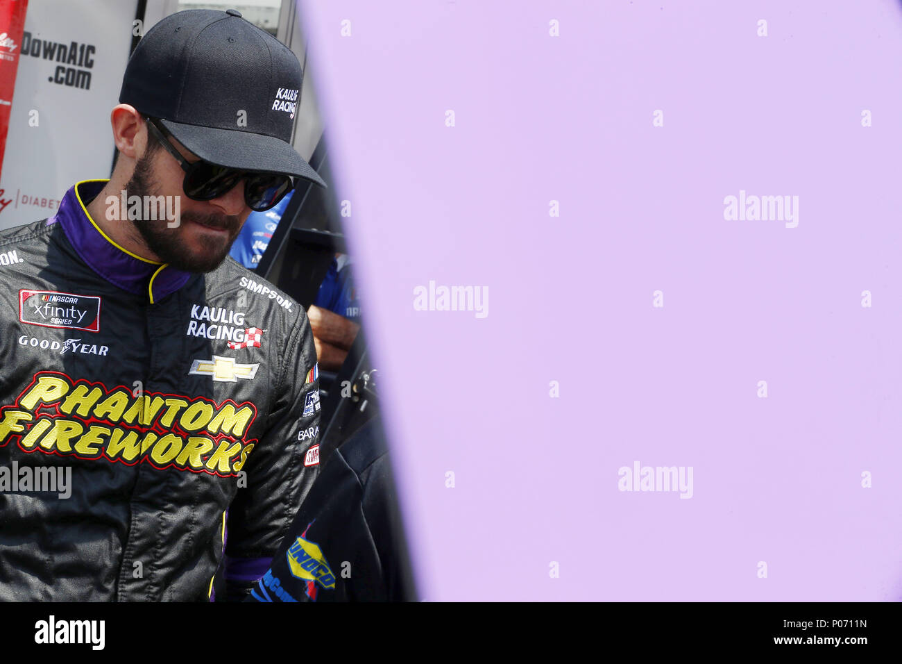 Brooklyn, Michigan, USA. 8th June, 2018. Ryan Truex (11) hangs out in the garage during practice for the LTi Printing 250 at Michigan International Speedway in Brooklyn, Michigan. Credit: Chris Owens Asp Inc/ASP/ZUMA Wire/Alamy Live News Stock Photo