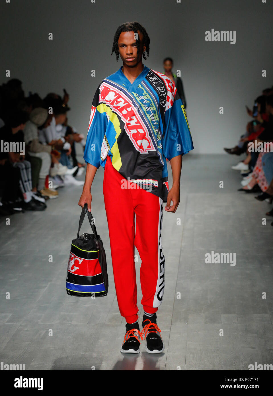 London UK 8 June 2018. London Fashion Week Mens 08 06 2018. Today 8th of June 2018 first day at London Fashion Week Men SS19. SS19 Opening catwalk presented by fashion brand ICEBERG at