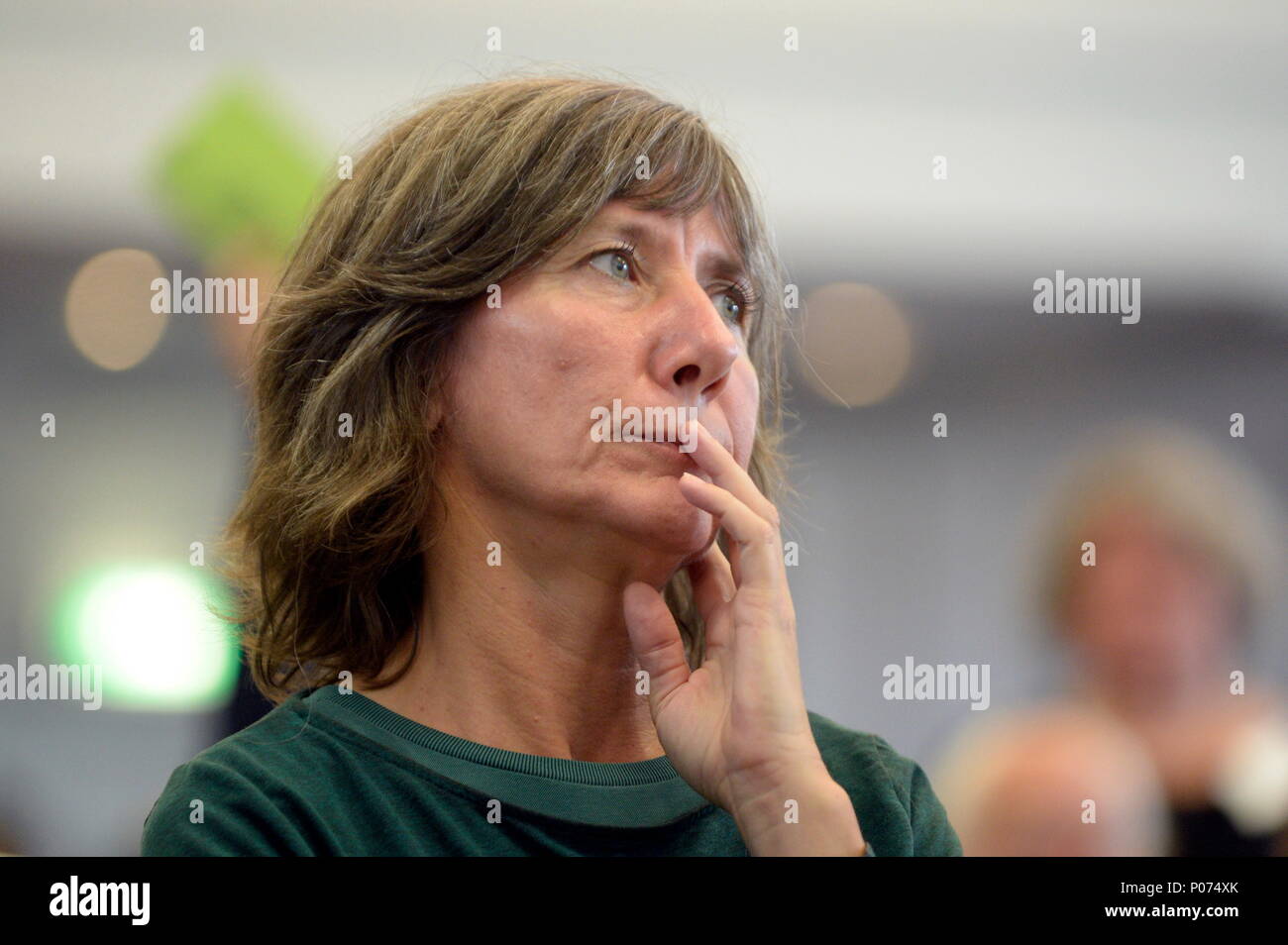 Vienna, Austria. May 9, 2018. National Assembly of the Green Party Vienna. Roadmap to the renewal process of the Green Vienna. Discussion and vote 'modalities leading candidate'. Picture shows Birgit Hebein. Credit: Franz Perc / Alamy Live News Stock Photo