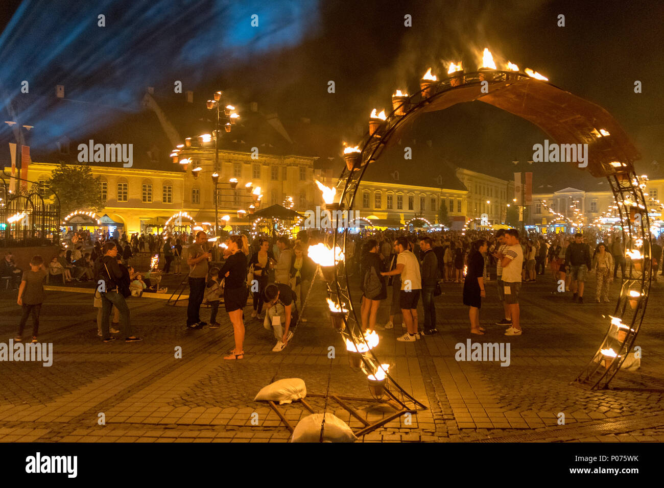Sibiu, Romania, 8 June 2018. Compagnie Carabosse, French fire alchemists, created a Fire Garden at the Sibiu International Theatre Festival 2018. Credit: Ungureanu Vadim/Alamy Live News Stock Photo