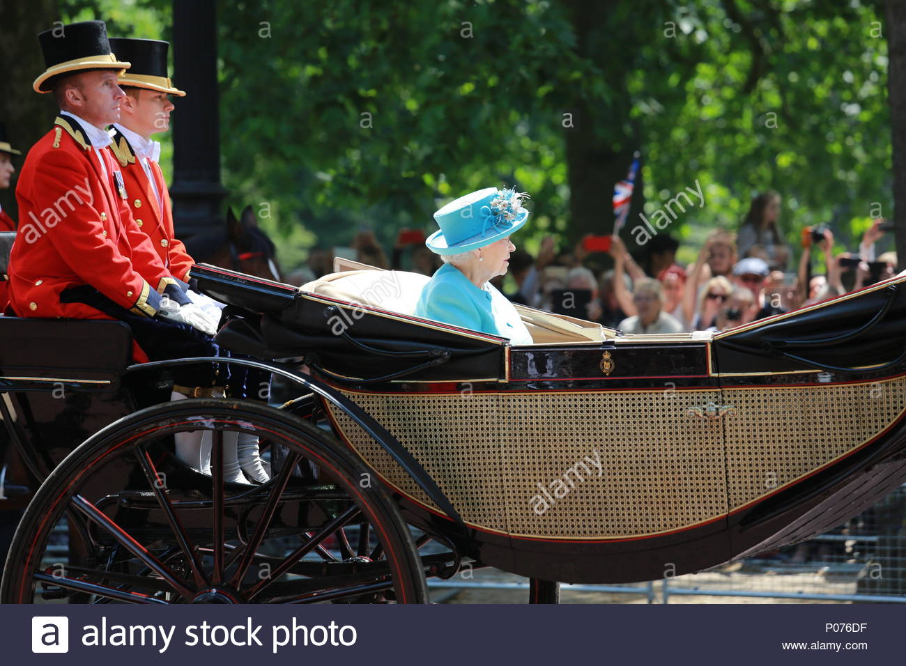 London, UK, 9 June 2018. The annual Trooping the Colour has taken place in London in honour of Queen Elizabeth's birthday. Thousands lined the streets to welcome Her Majesty and other members of the Royal Family as they travelled by coach from Buckingham Palace to Horse Guards Parade. Here the Queen's carriage returns down the Mall towards Buckingham Palace Credit: Clearpix/Alamy Live News Stock Photo