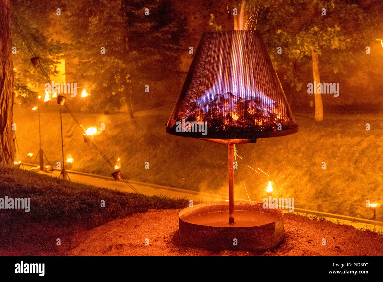 Sibiu, Romania, 9 June, 2018: Compagnie Carabosse, French fire alchemists, created a Fire Garden at the Sibiu International Theatre Festival 2018. Credit: Ungureanu Vadim/Alamy Live News Stock Photo