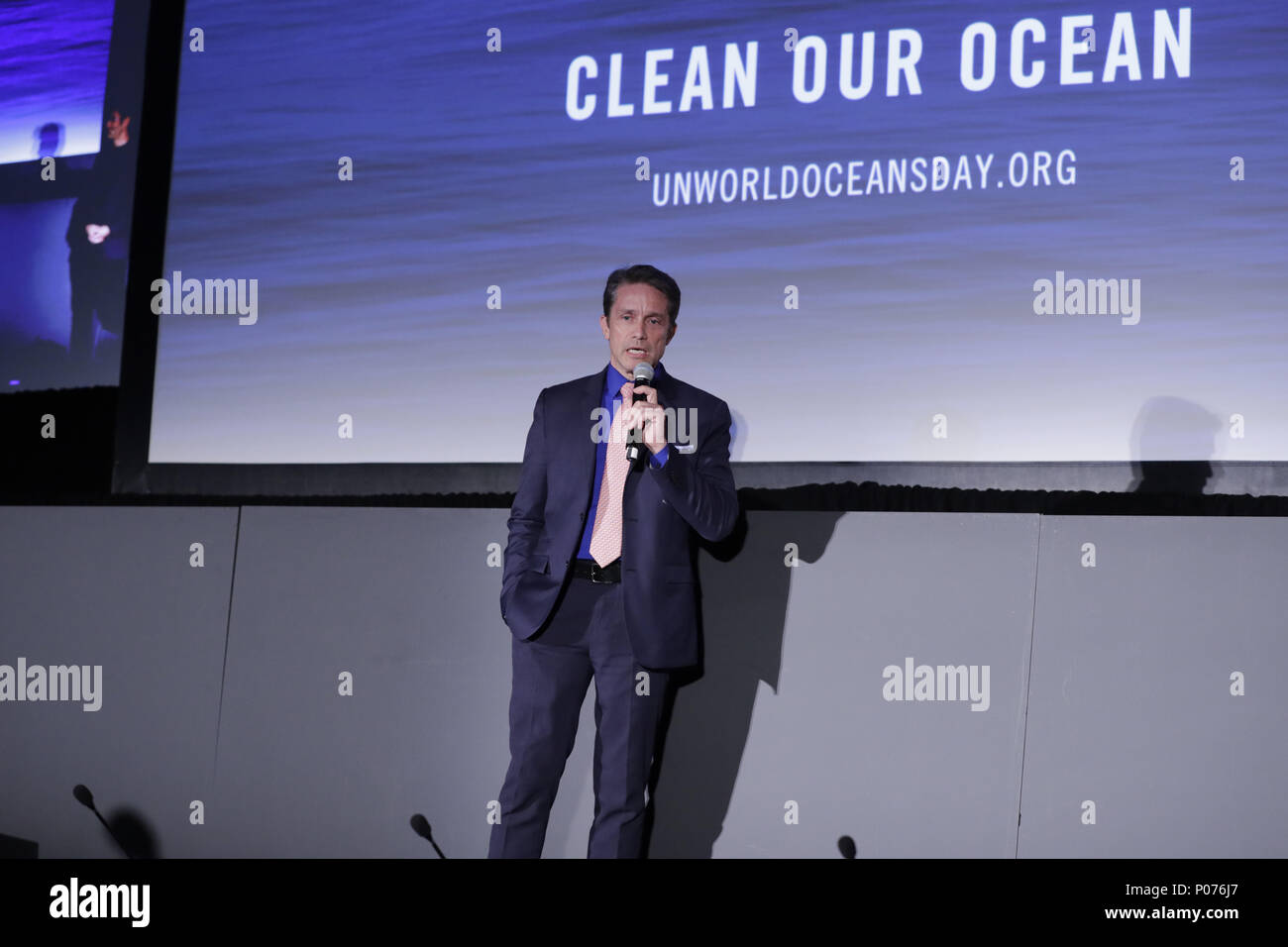 United Nations, New York, USA, June 08 2018. 8th June, 2018. Oceanographer Fabien Cousteau during a panel discussion held on the occasion of World Oceans Day. The discussion highlighted the important roles of youth and innovation in addressing solutions towards cleaning our oceans today at the UN Headquarters in New York City.Photos: Luiz Rampelotto/EuropaNewswire Credit: Luiz Rampelotto/ZUMA Wire/Alamy Live News Stock Photo