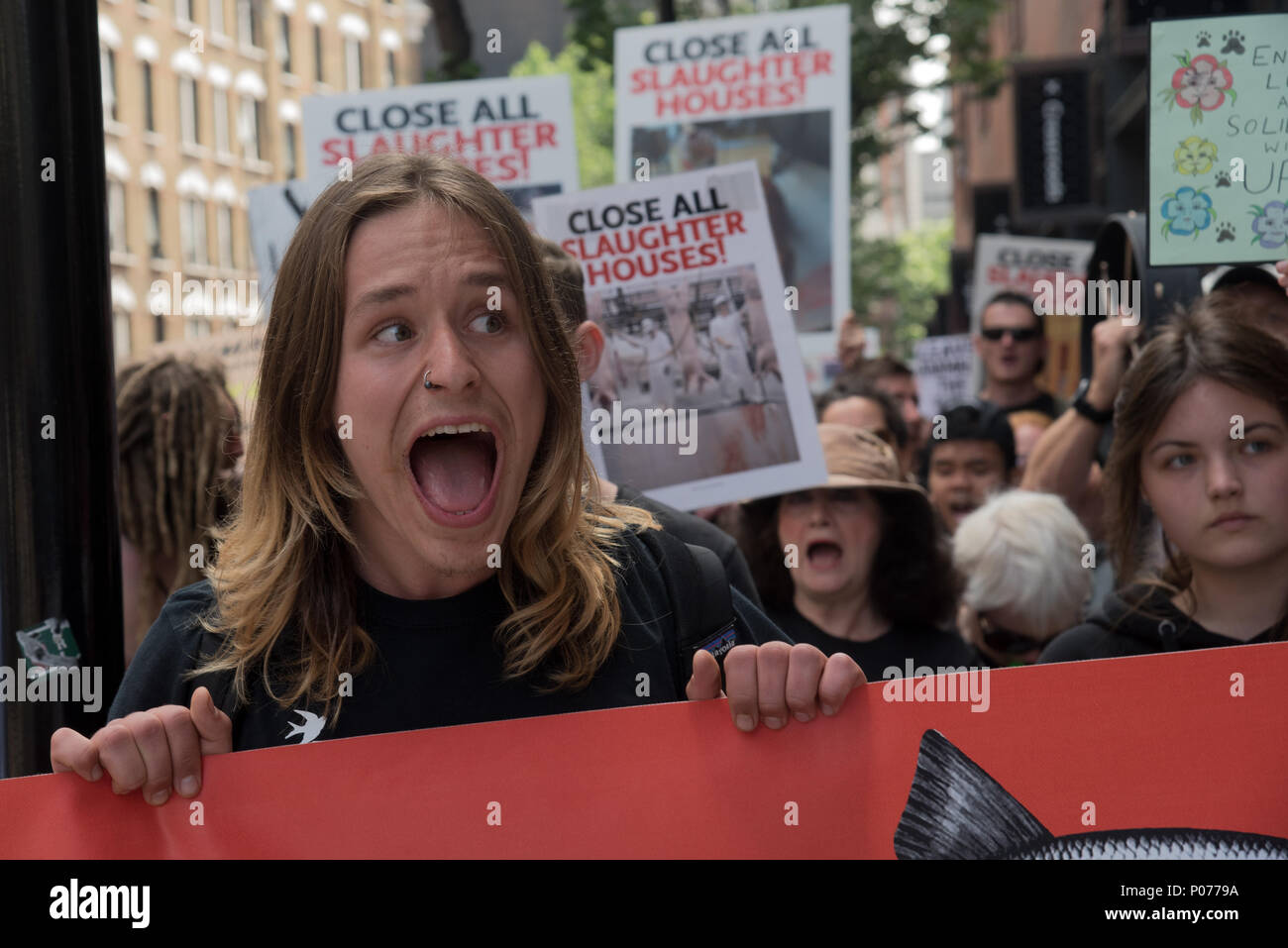 Hunderds of animals activists March to demand Close all Slaughterhouses 2018, June 9 2018 in London, UK Credit: See Li/Alamy Live News Credit: See Li/Alamy Live News Stock Photo