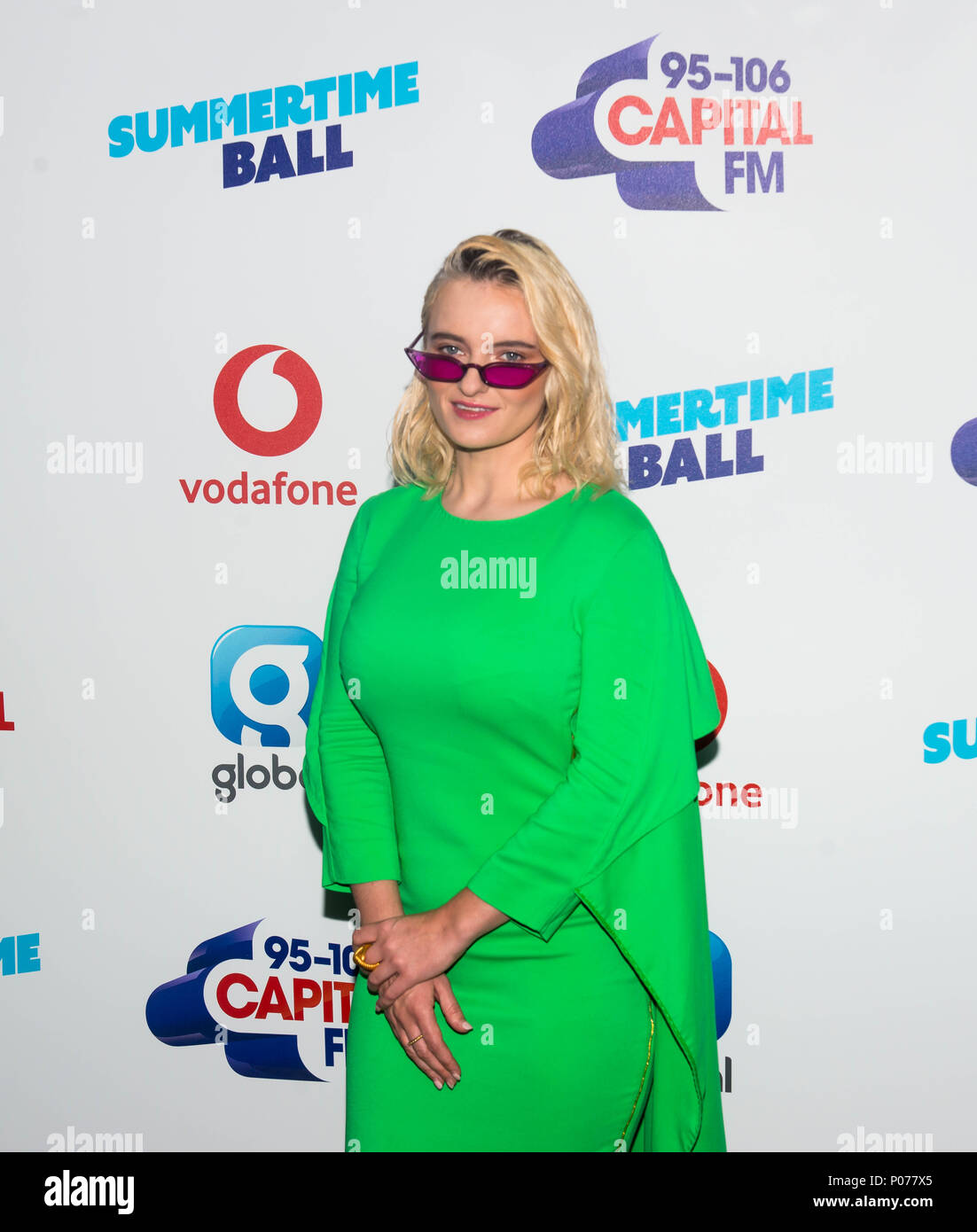 Wembley, United Kingdom. 9th June 2018. Grace Chatto of Clean Bandit at  Capital's Summertime Ball with Vodafone at London's Wembley Stadium. The  sell-out event saw performances from this summer's hottest artists Camila