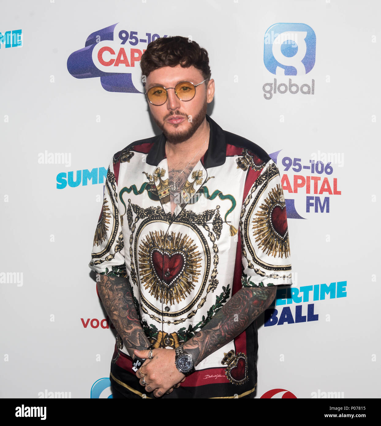 Wembley, United Kingdom. 9th June 2018. James Arthur at Capital's  Summertime Ball with Vodafone at London's Wembley Stadium. The sell-out  event saw performances from this summer's hottest artists Camila Cabello,  Shawn Mendes,