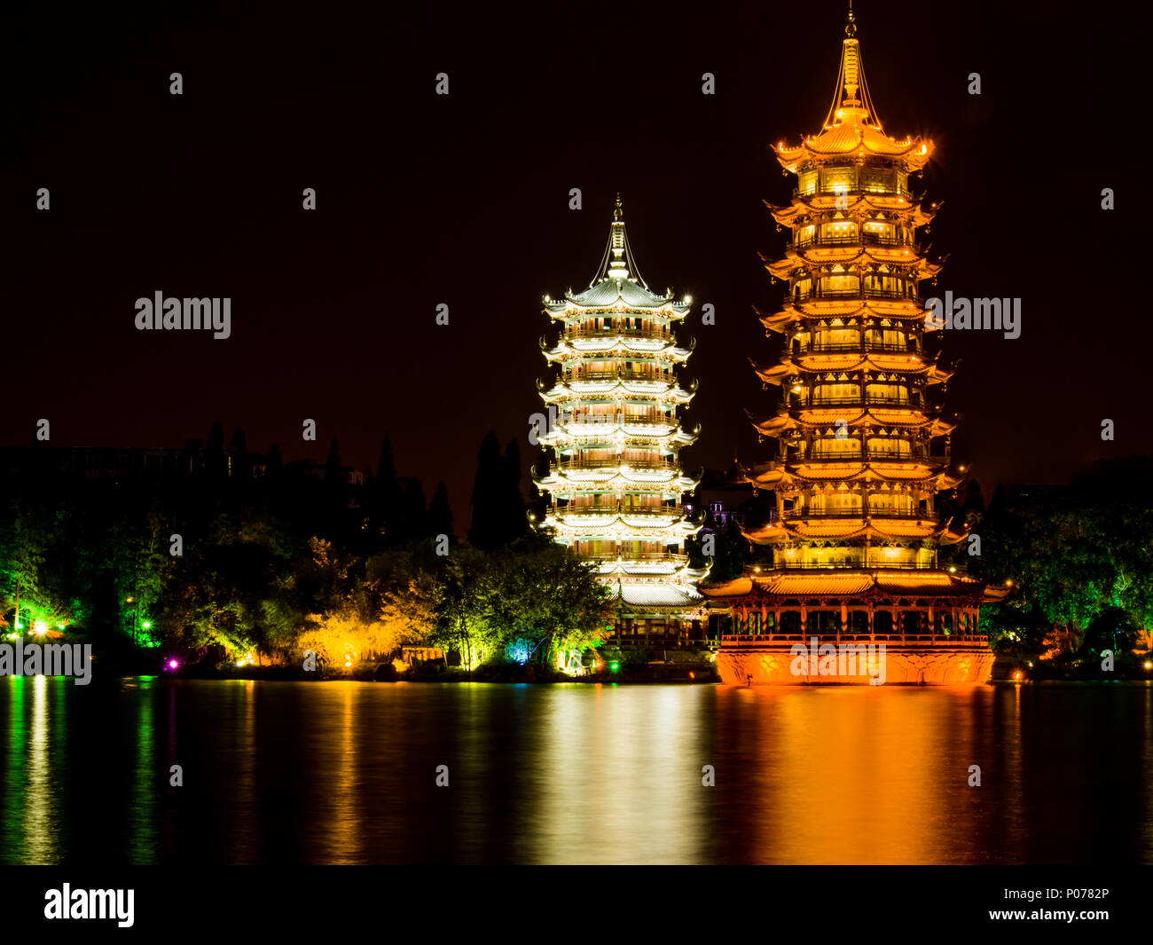 Sun and moon twin pagodas in Guilin, China Stock Photo - Alamy