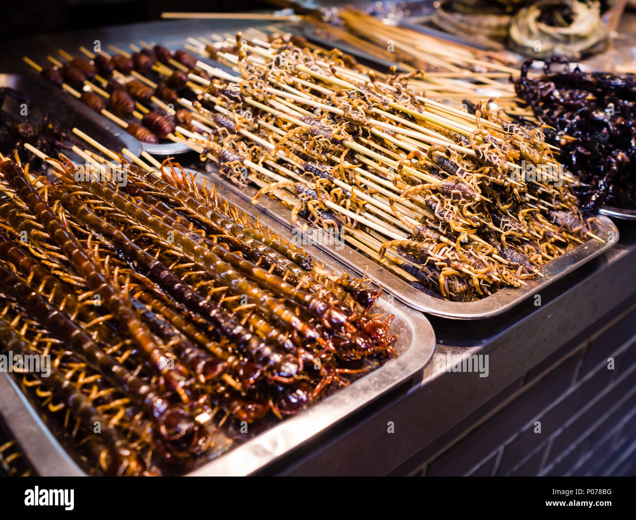 Insect skewers in China Stock Photo