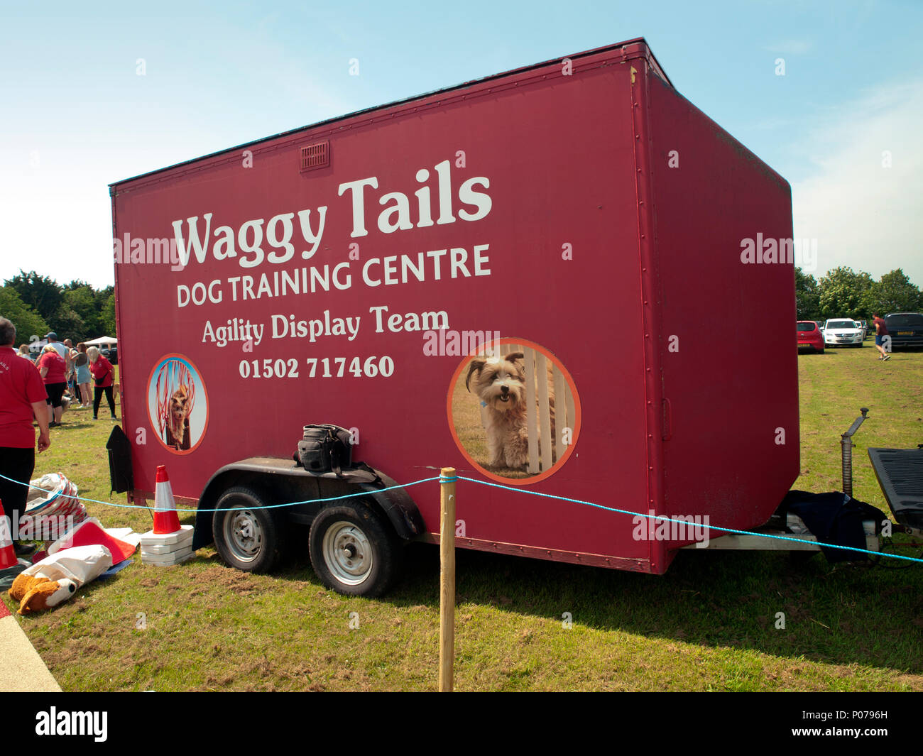 At a Suffolk village fete is parked the lorry of a dog display team Stock Photo