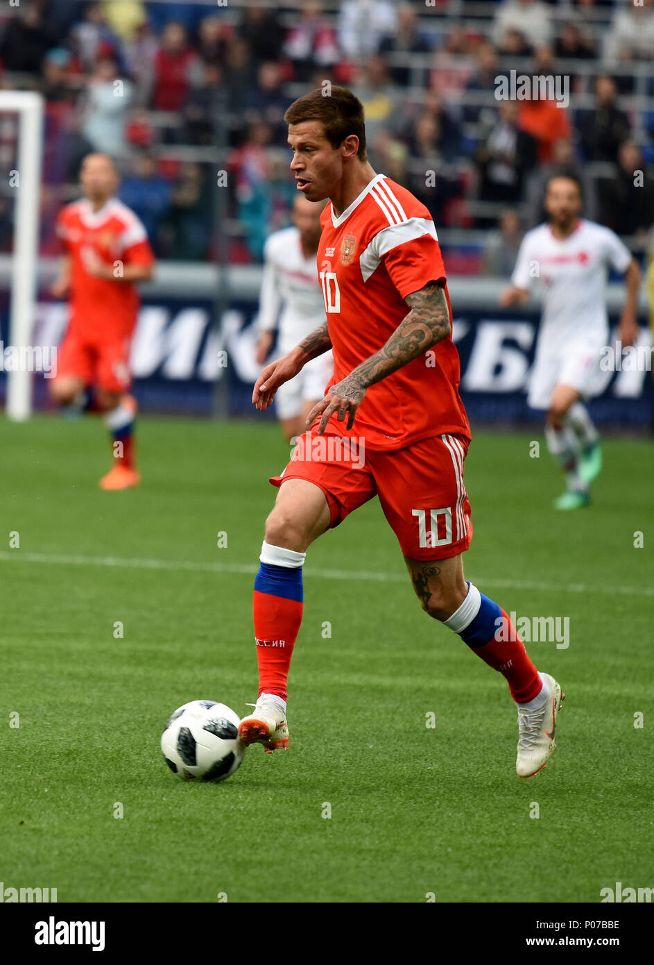 Moscow, Russia - June 5, 2018. Russian striker Fedor Smolov during international friendly against Russia at VEB Arena stadium in Moscow. Stock Photo
