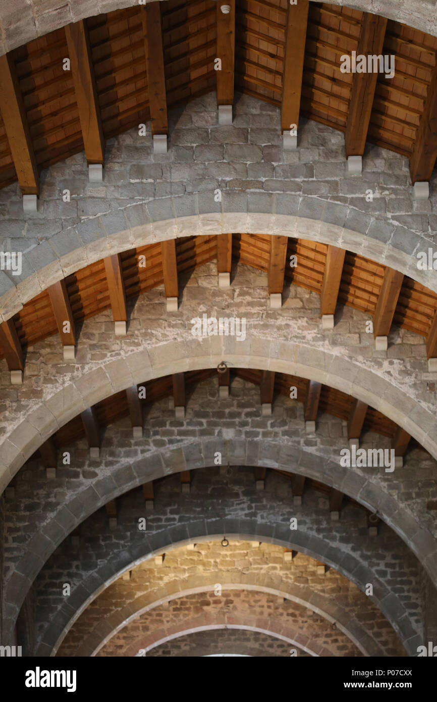 Spain. Barcelona Royal Shipyard. Gothic building. 13th century. Barcelona Maritime Museum. Stock Photo