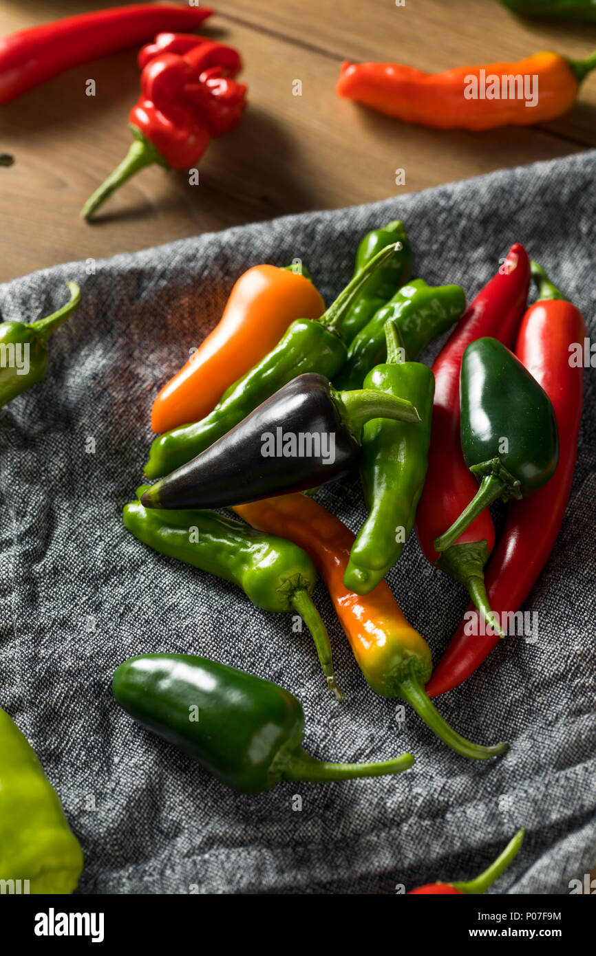 Raw Organic Assorted Hot Peppers Ready to Cook Stock Photo