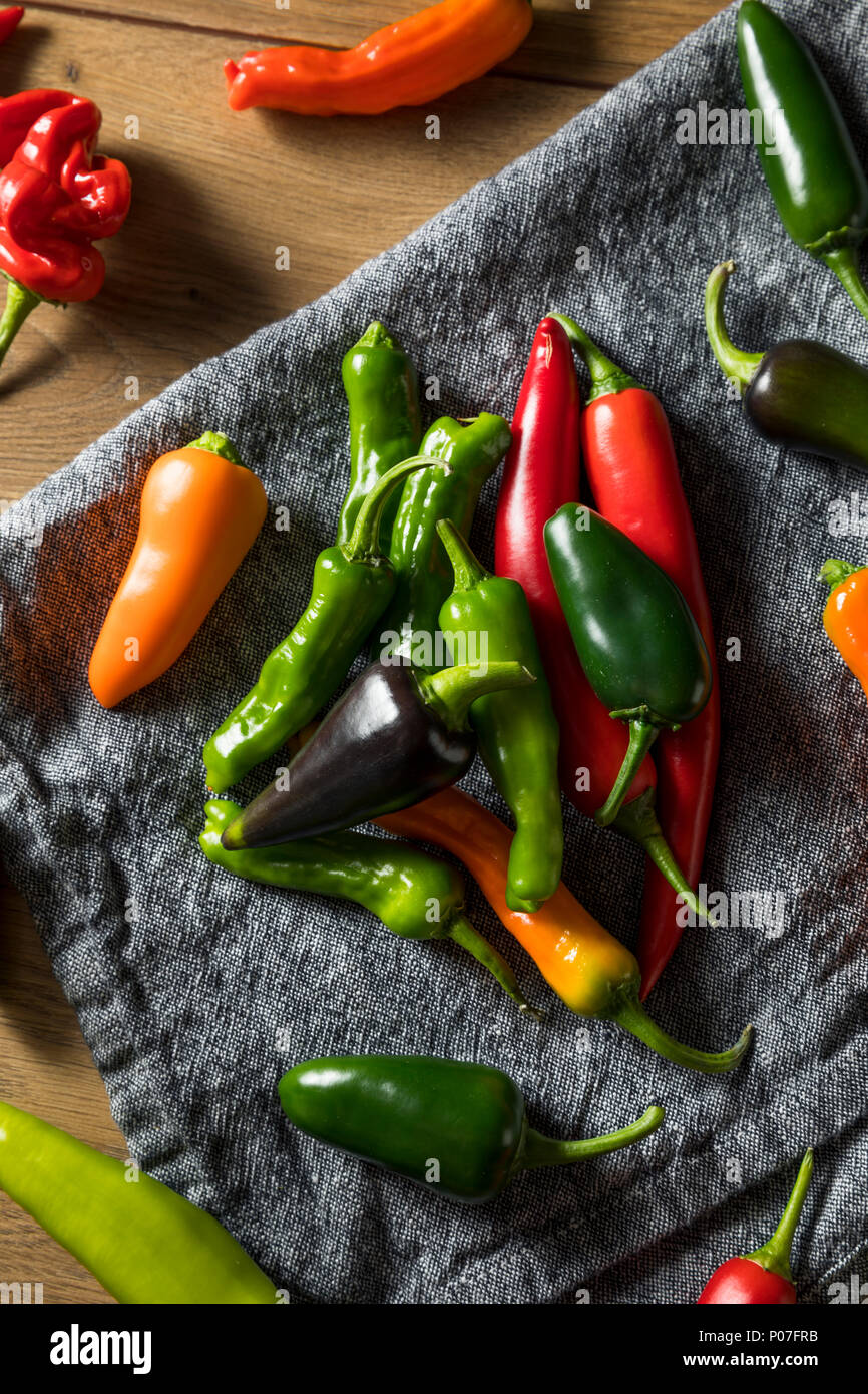 Raw Organic Assorted Hot Peppers Ready to Cook Stock Photo