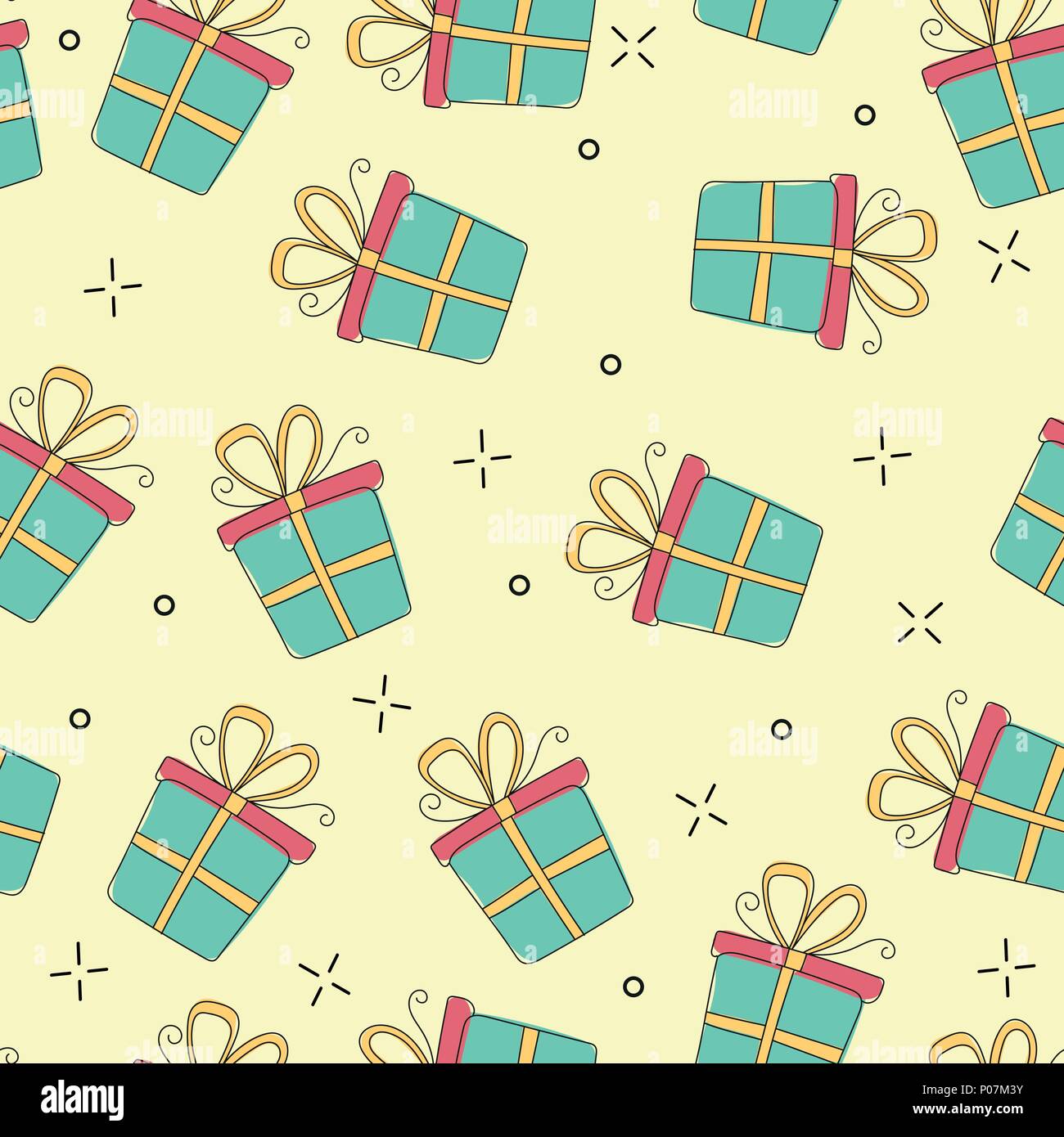 Gift boxes seamless pattern hand drawn vector illustration in cute doodle style Stock Vector