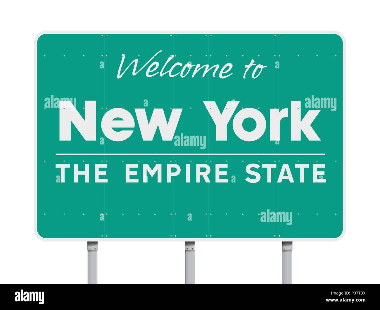 Vector illustration of Welcome to New York green road sign with the ...