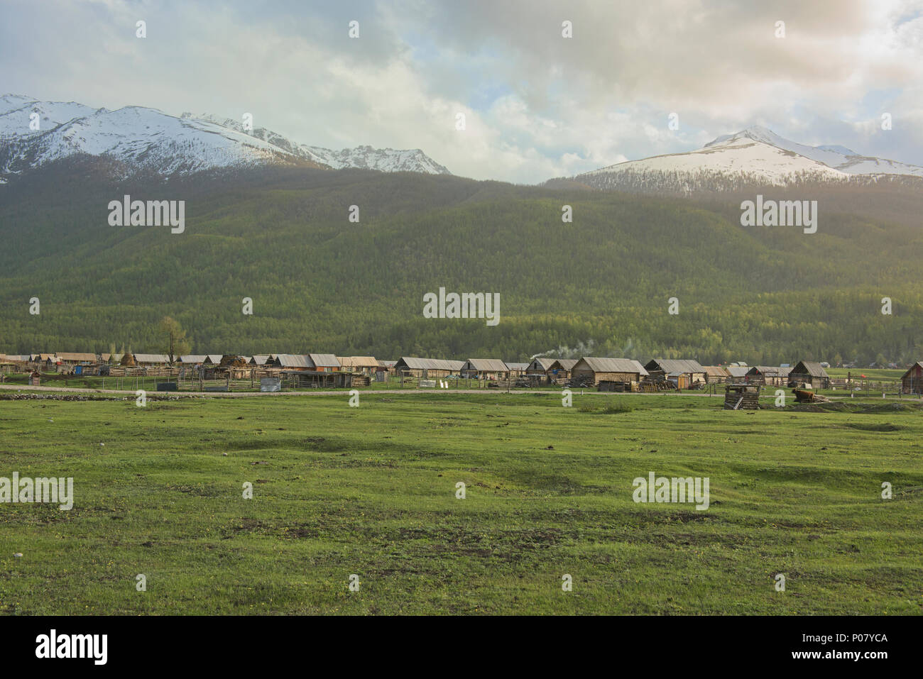 Tuvan village, Kanas Lake National Park, Xinjiang, China Stock Photo