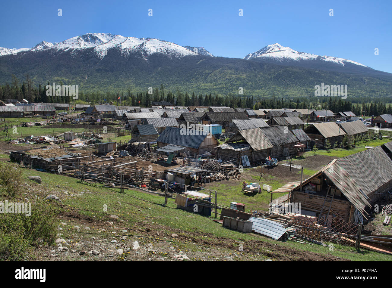Tuvan village, Kanas Lake National Park, Xinjiang, China Stock Photo