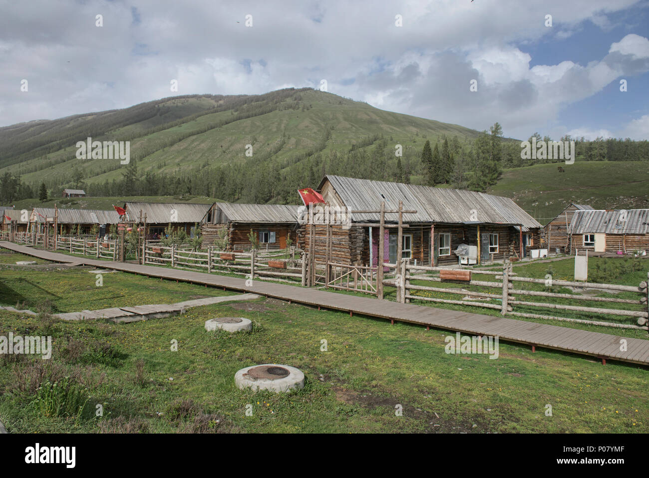 Tuvan village, Kanas Lake National Park, Xinjiang, China Stock Photo