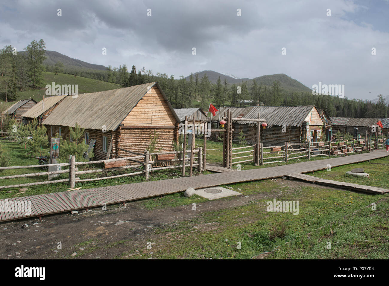 Tuvan village, Kanas Lake National Park, Xinjiang, China Stock Photo