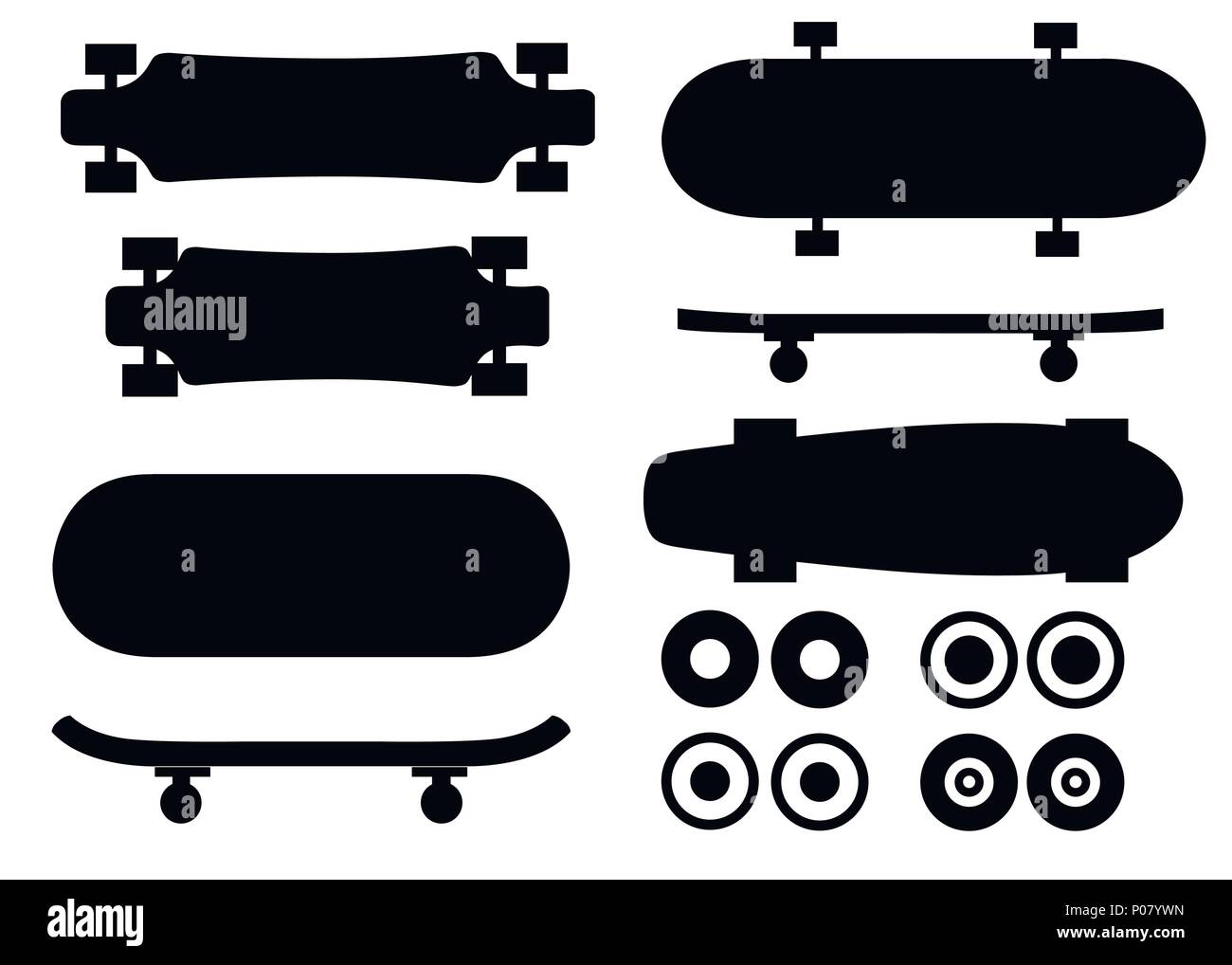 Black Silhouette Collection Of Skateboard Flat Vector Icon Skateboard Different Sides