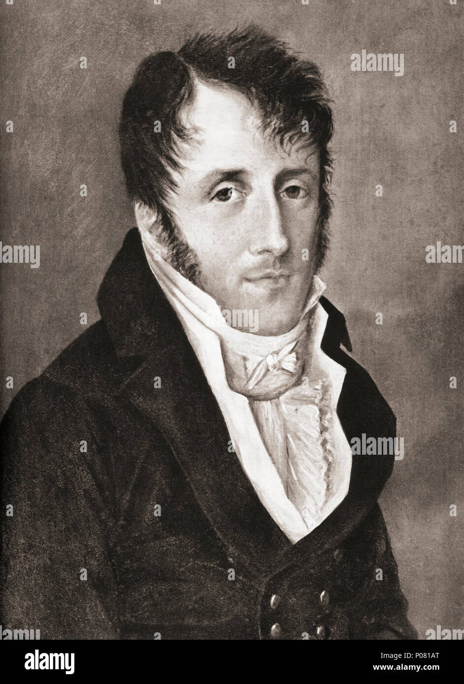 François-René (Auguste), vicomte de Chateaubriand, 1768 – 1848.  French writer, politician, diplomat and historian,  considered the founder of Romanticism in French literature.  After a contemporary print. Stock Photo