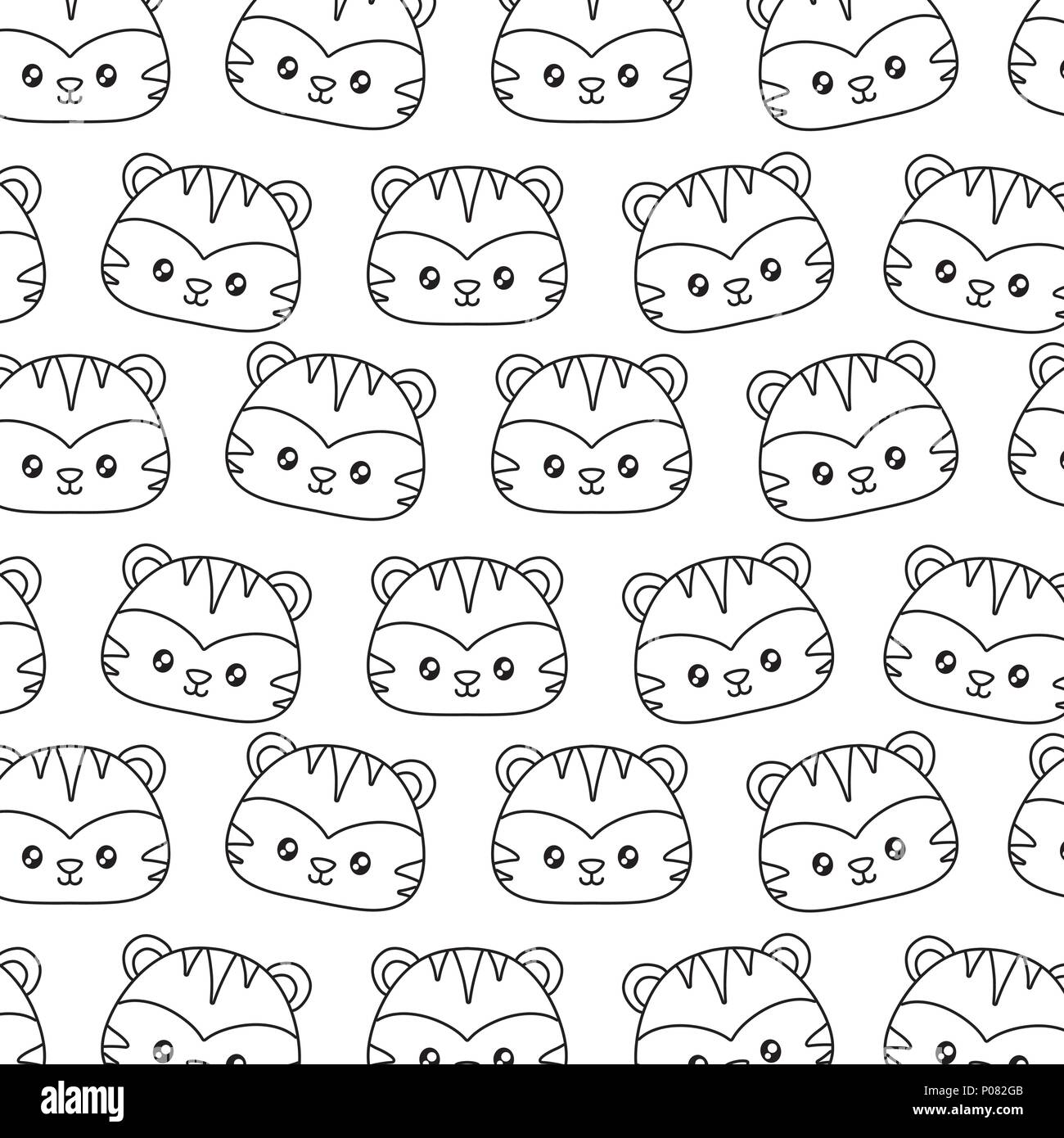 Background Of Cute Tigers Pattern Vector Illustration Stock