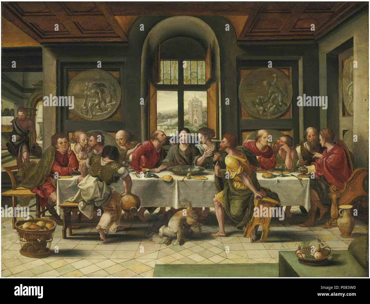 English: The Most Notable Differences Between The Different Versions Is The  Checkerboard Pattern Of The Floor And That There Is Only One Dog . The Last  Supper . 1545 270 Pieter