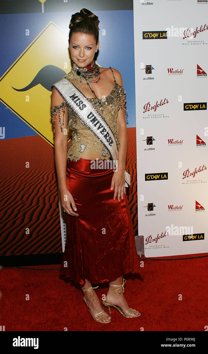 Miss Universe arriving at the Penfolds Gala G-Day in LA Australia Week at the Century Plaza in Los Angeles. January 15, 2005.MissUniverse97 Red Carpet Event, Vertical, USA, Film Industry, Celebrities,  Photography, Bestof, Arts Culture and Entertainment, Topix Celebrities fashion /  Vertical, Best of, Event in Hollywood Life - California,  Red Carpet and backstage, USA, Film Industry, Celebrities,  movie celebrities, TV celebrities, Music celebrities, Photography, Bestof, Arts Culture and Entertainment,  Topix, vertical, one person,, from the year , 2004, inquiry tsuni@Gamma-USA.com Fashion -  Stock Photo