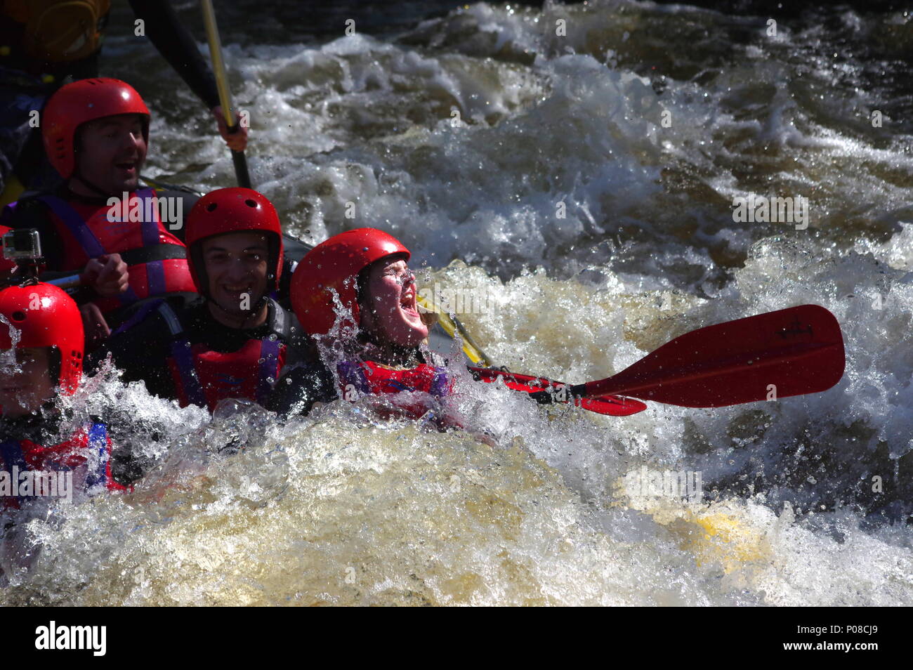 Whitewater rafters at Canolfan Tryweryn Bala Stock Photo