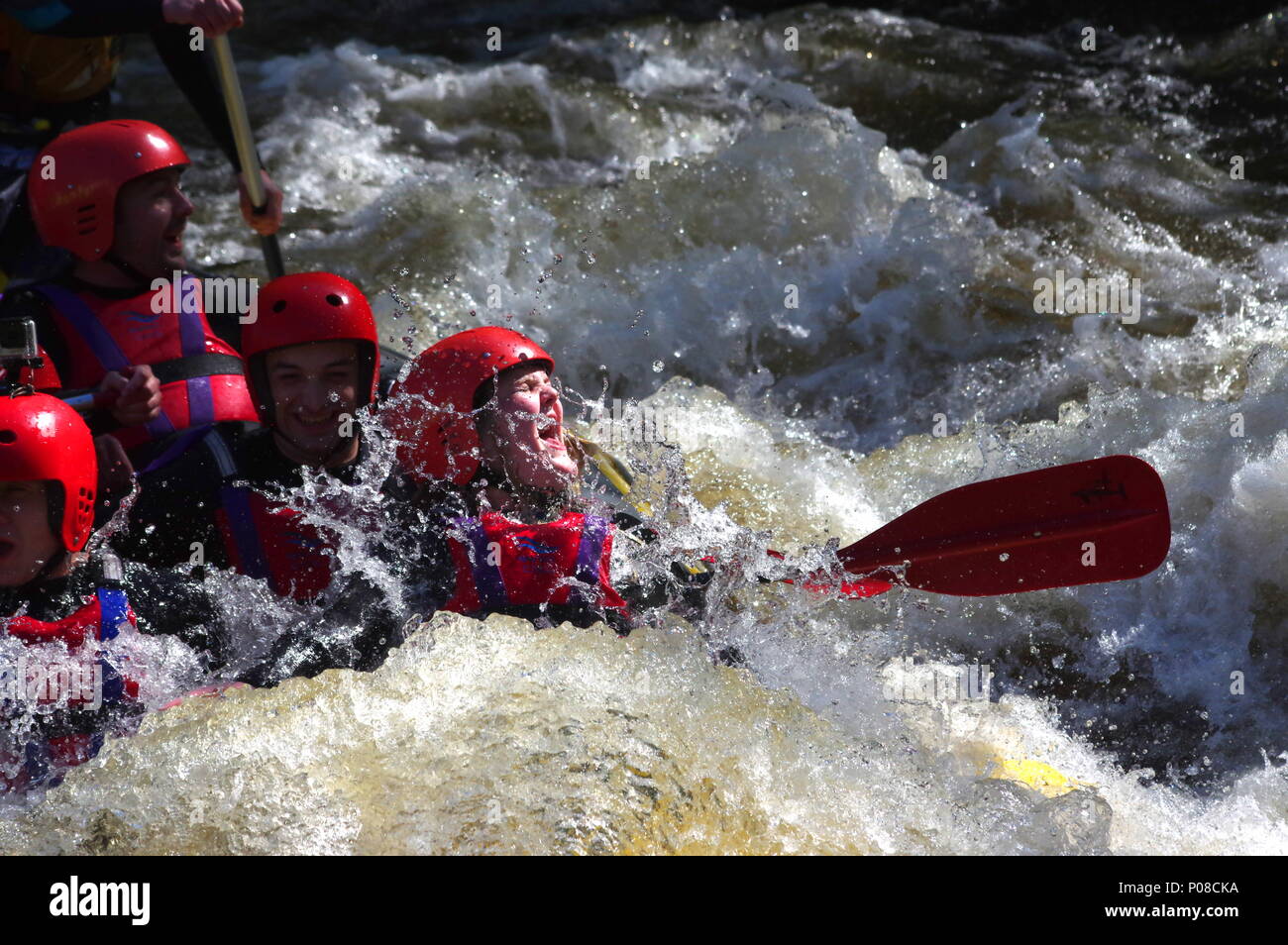 Whitewater rafters at Canolfan Tryweryn Bala Stock Photo