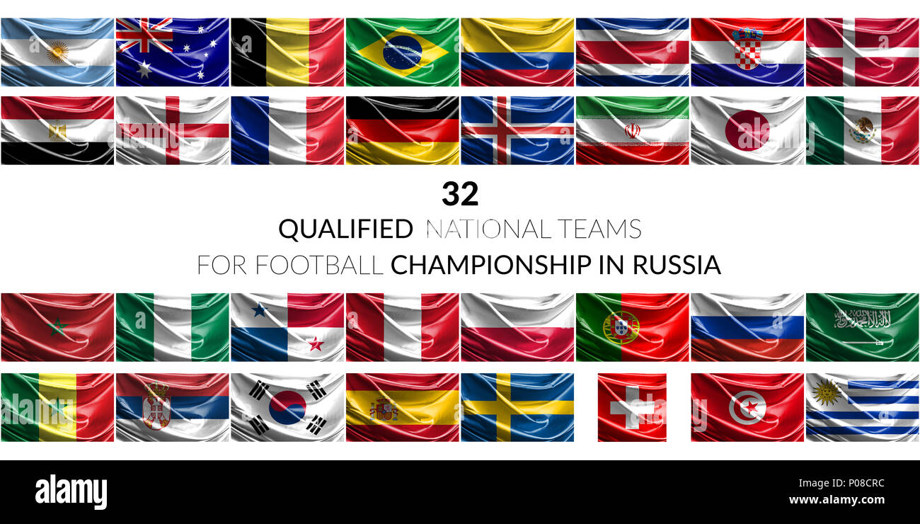 Flags of qualified soccer teams Stock Photo