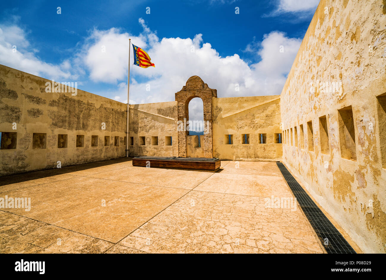 View of the castle in the city of Cullera on a cloudy day. District of Valencia. Spain Stock Photo