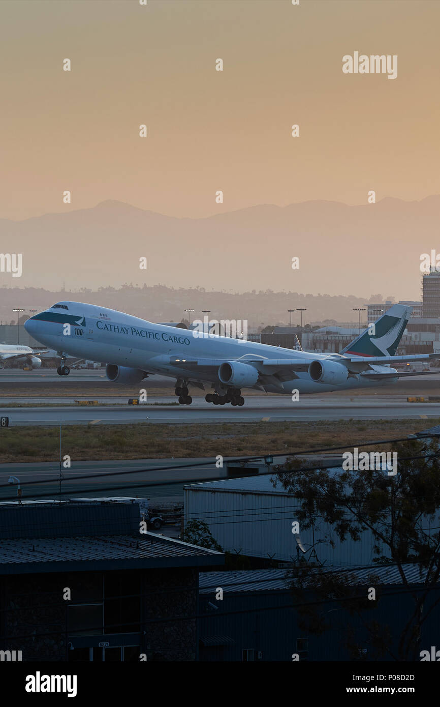 Cathay Pacific Cargo Boeing 7478F Cargo Plane Taking Off From Los