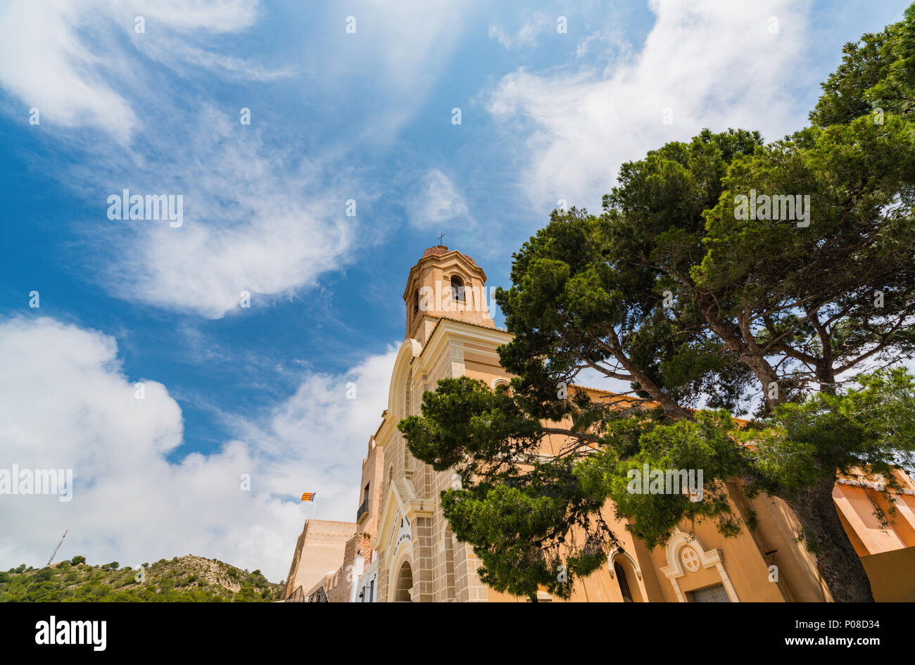 View of the castle in the city of Cullera on a cloudy day. District of Valencia. Spain Stock Photo